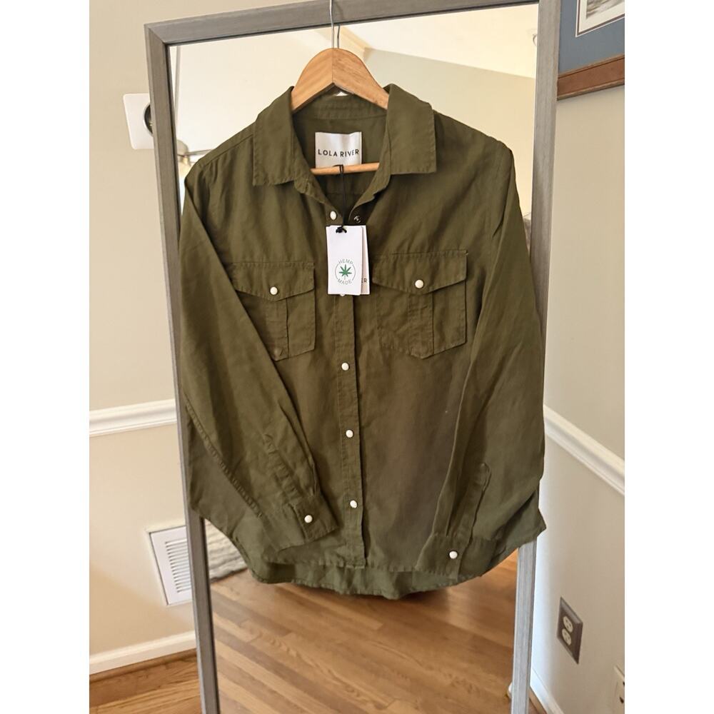 Lola River Hemp Utility Shirt Jacket Olive Green Medium